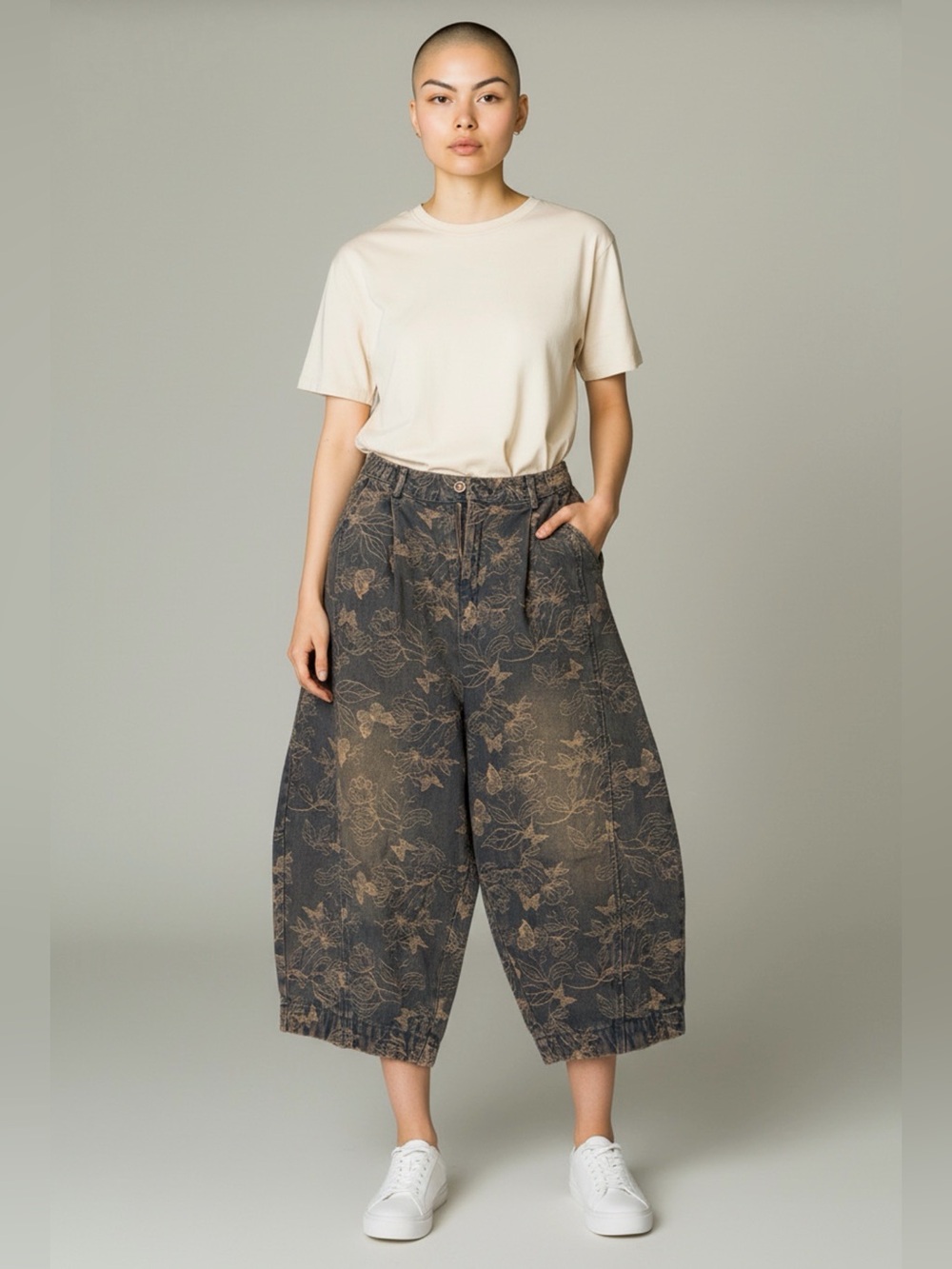 Korean Streetwear acid wash denim crop barrel jeans